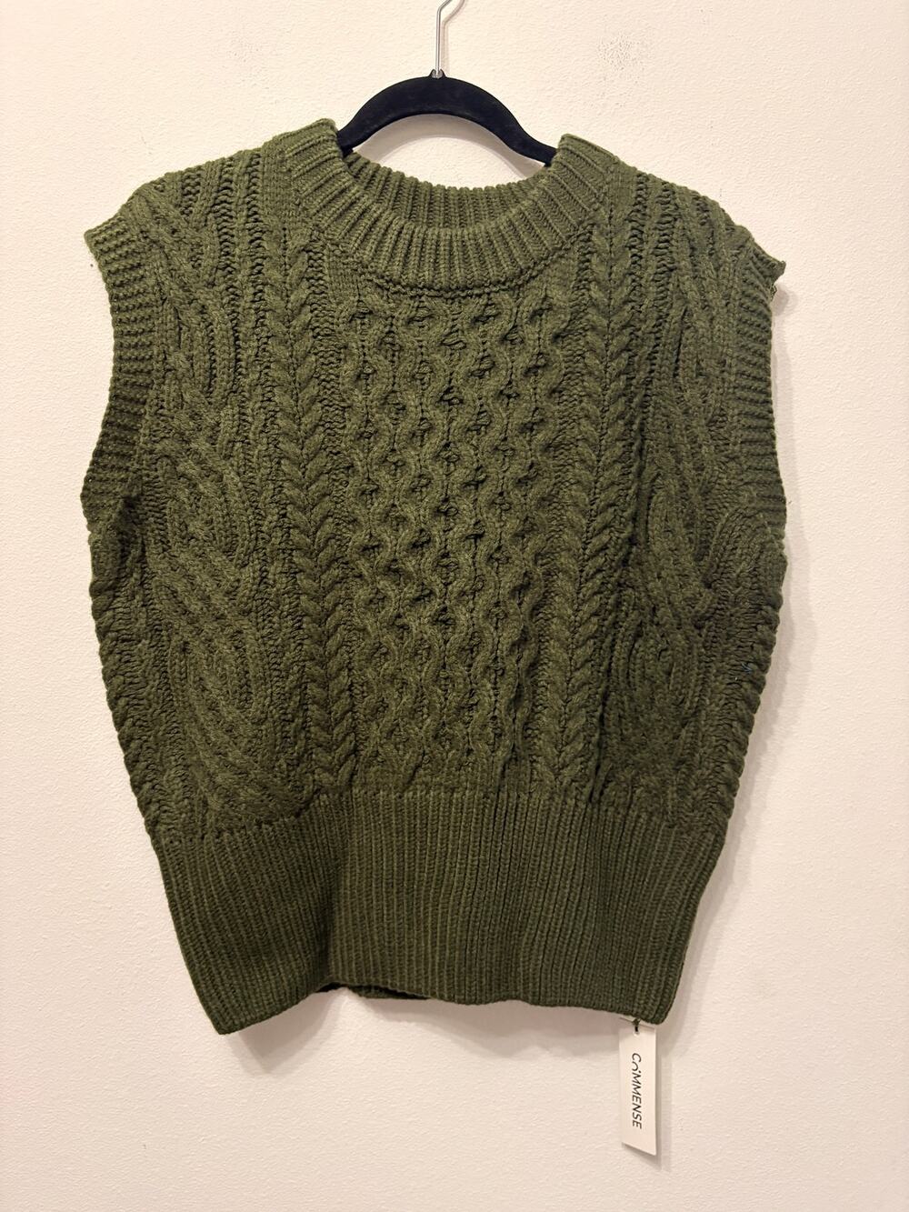 NWT Commense Green Cable Knit Sleeveless Sweater Vest Sz L $42 MSRP